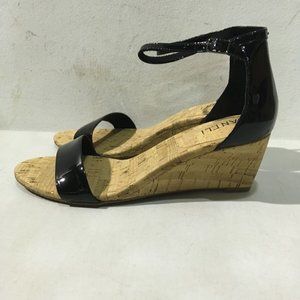 VANELI MONIR BLACK CORK WEDGE SANDALS 7W-EUC